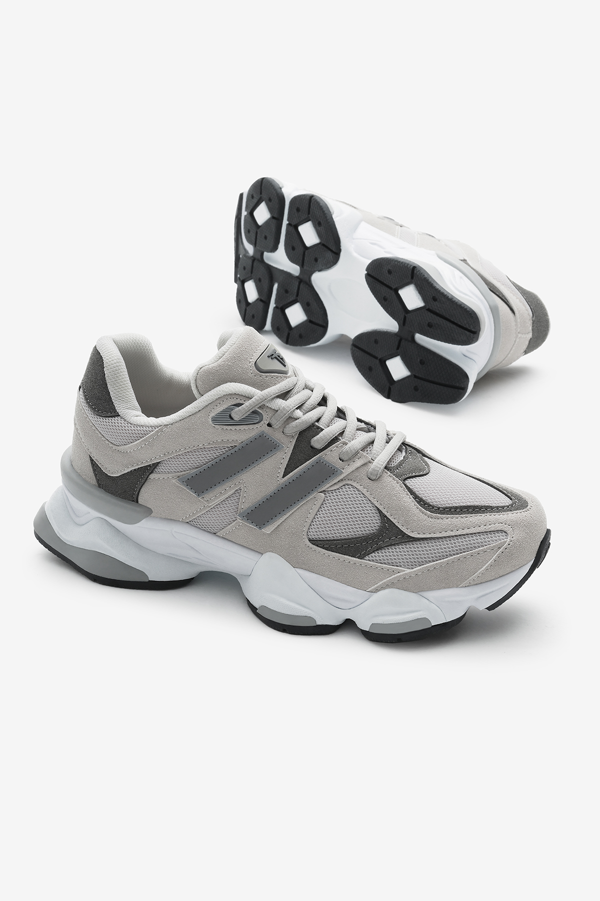 Tonny Black  Unisex Gri Poli Taban Anorak Desenli Yüksek Taban Bağcıklı Spor Ayakkabı - Görsel 5