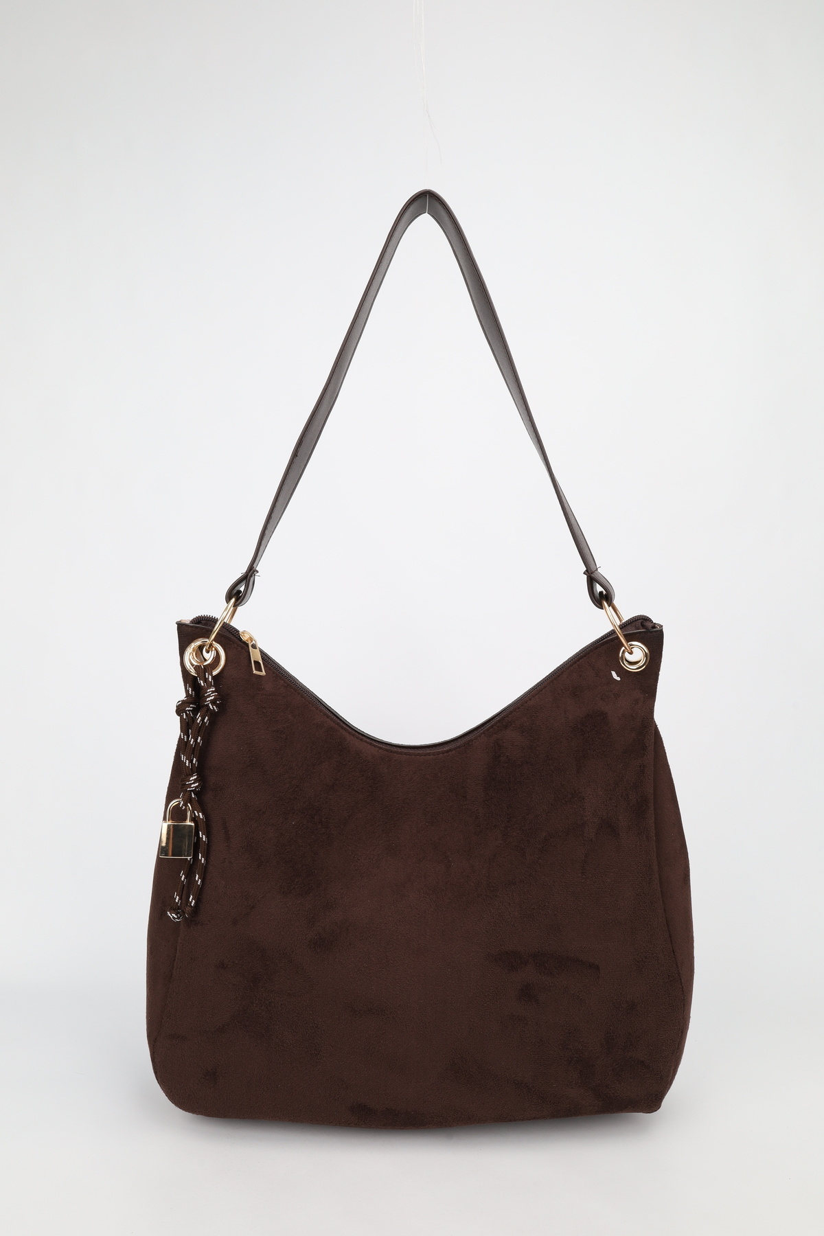 NOTHING  Kadın Kahve Süet Charm Detaylı Fermuar Kapamalı El ve Omuz Çantası Toli - Görsel 2