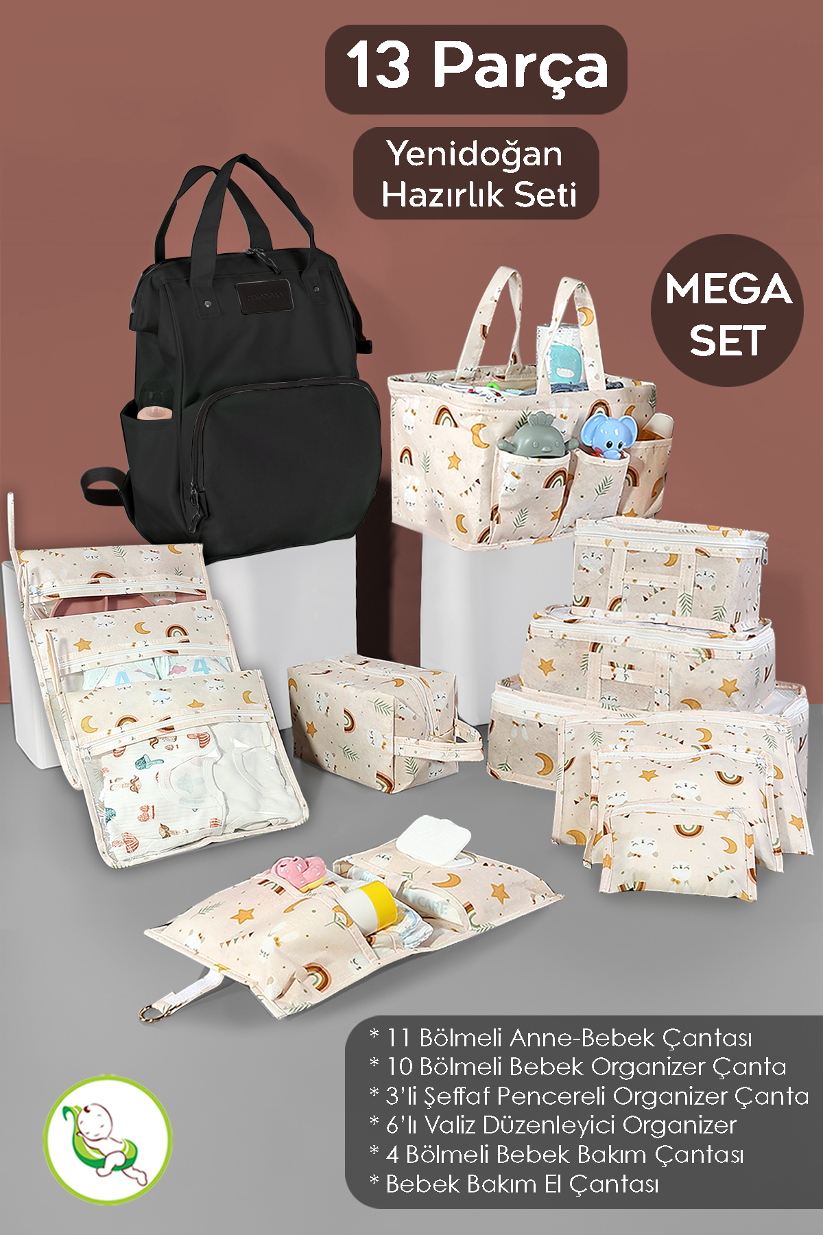 13-Piece Newborn Hospital Birth Organizer Set- Baby Organizer,Mother Backpack,Mother Baby Set