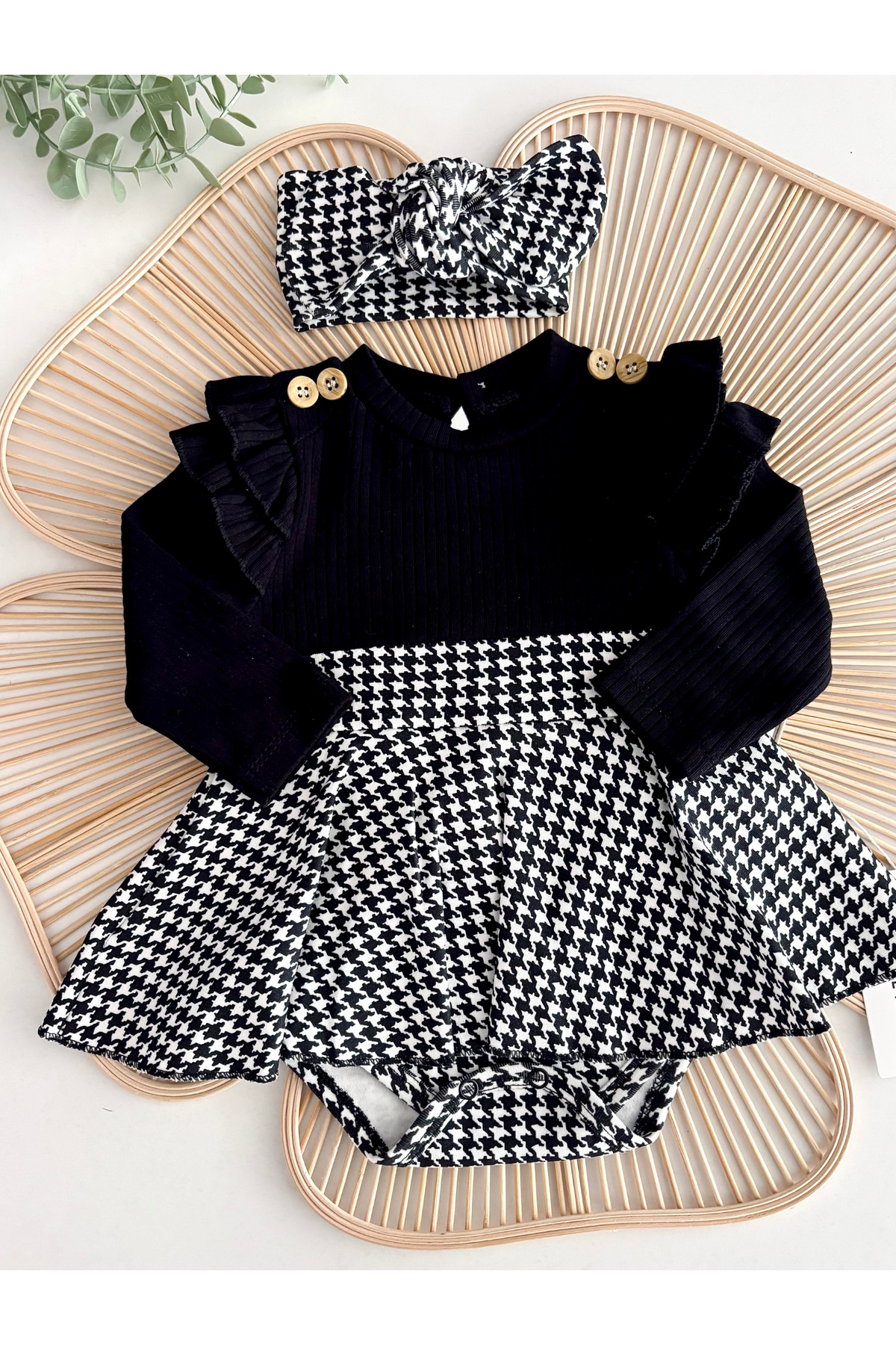 Jammybaby Kazayağı Desenli Elbise ve Bandana Set Omuz Fırfır Detaylı %100 Pamuk Kaşkorse Kız Bebek Takım fotoğrafı 3 (önizleme)