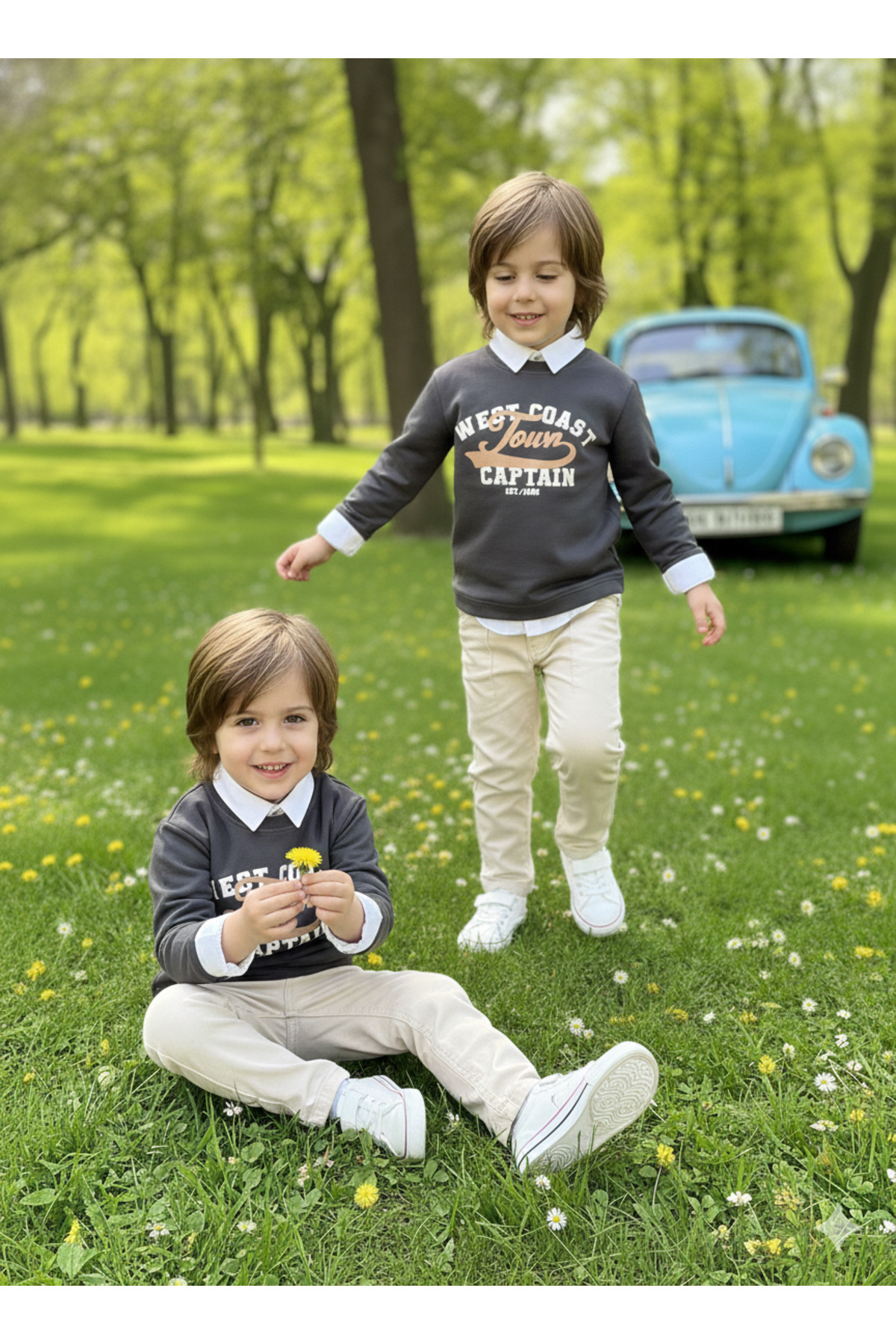 tinytrends Erkek Bebek&Çocuk West Coast Tour 3'lü Takım Sweatshirt Gömlek Pantolon Bayramlık fotoğrafı 2 (önizleme)