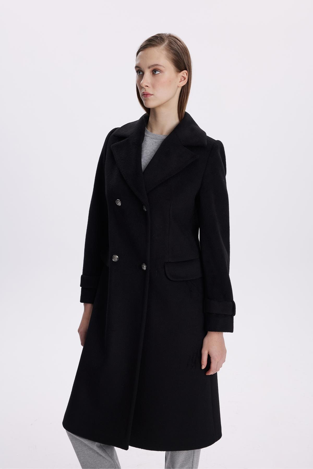 Zühre  Kruvaze Yaka Uzun Siyah Kaban 13570 - Görsel 4