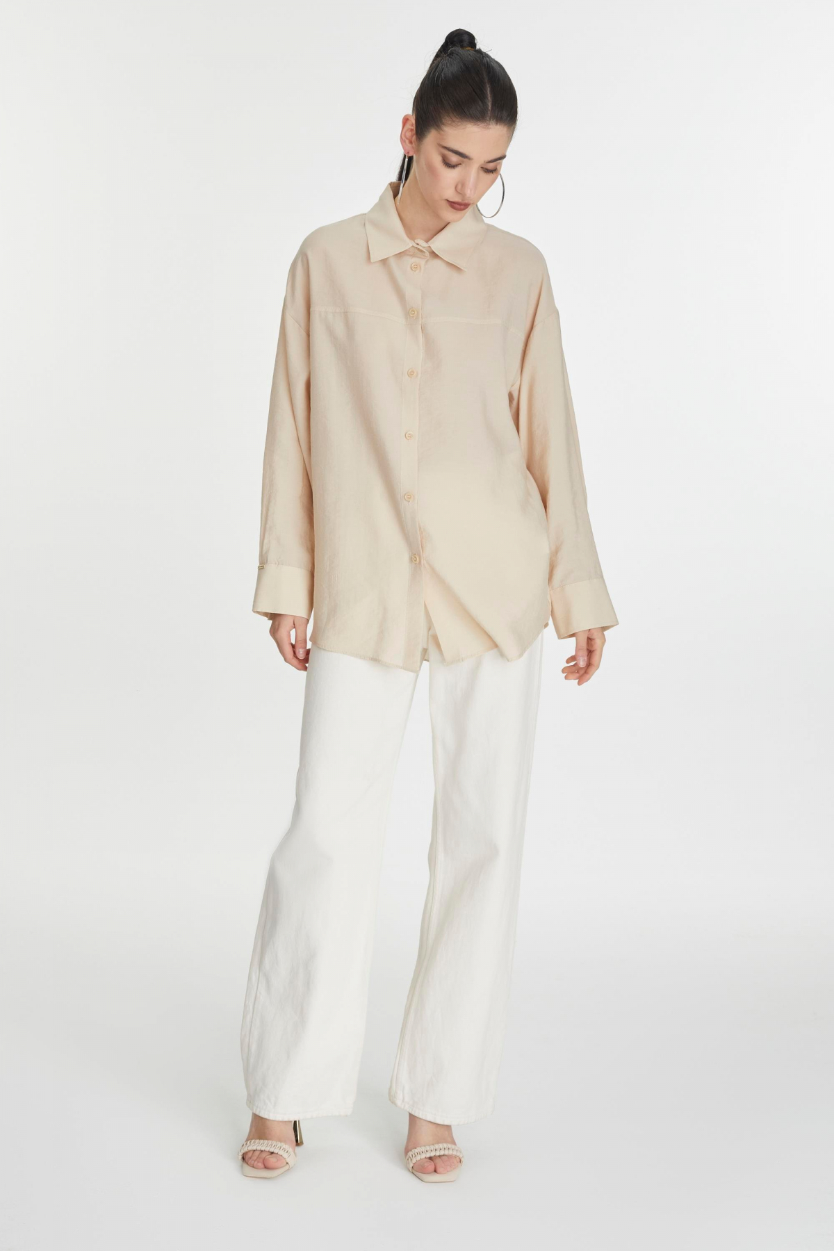 Zühre  Uzun Kollu Gömlek Bej Bluz/Gömlek 0066 - Görsel 5