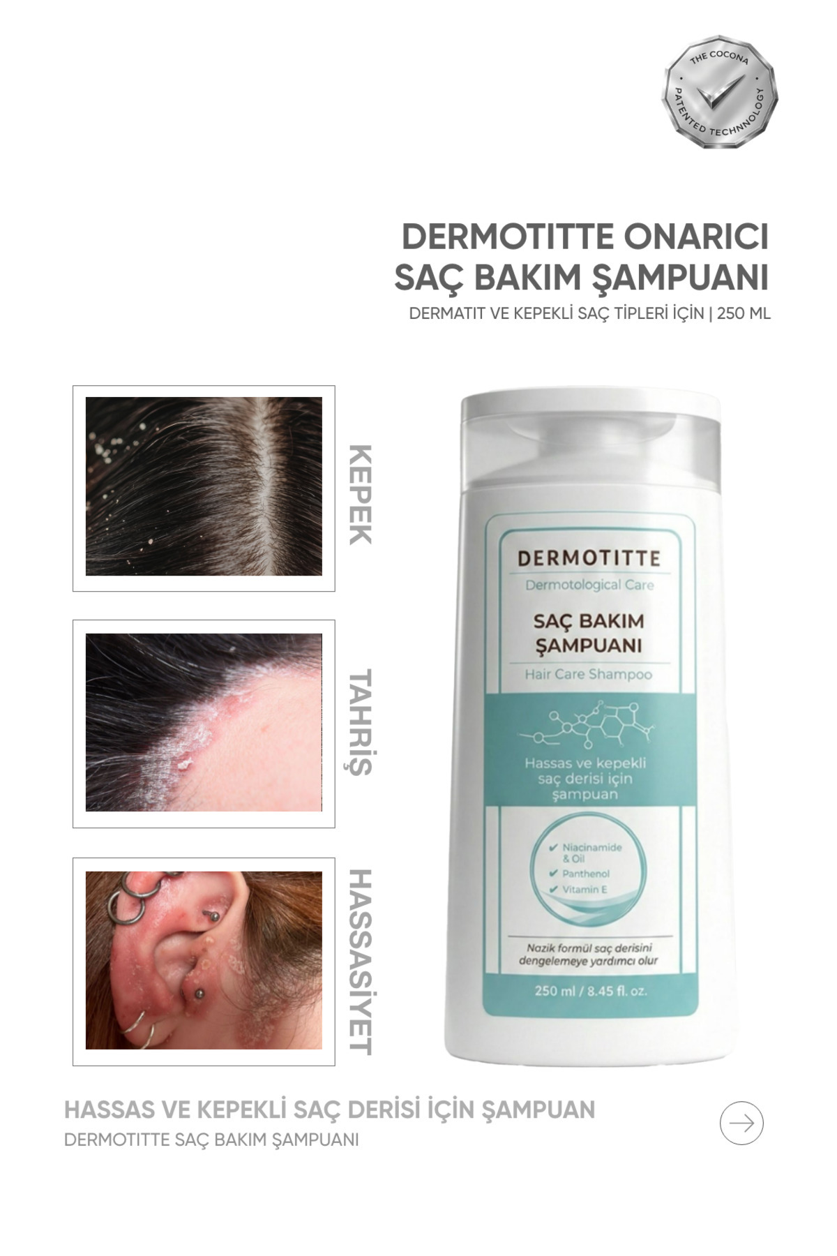 Dermotitte Onarıcı Saç Bakım Şampuanı | Dermatit ve Eğilimli Saç tipleri İçin | 250 ml — dermoşamp — تصویر 2 از 8