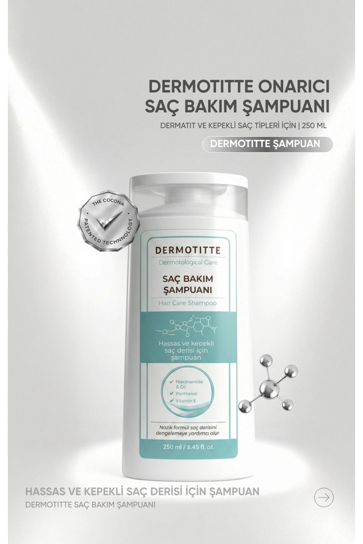 Dermotitte. Dermotitte Onarıcı Saç Bakım Şampuanı | Dermatit ve Eğilimli Saç tipleri İçin | 250 ml — dermoşamp