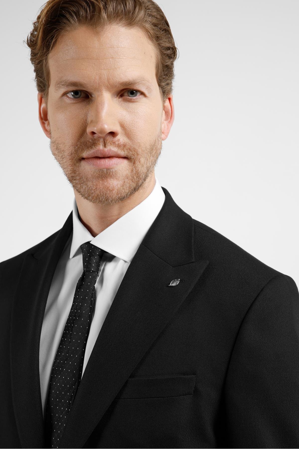 İmza  Siyah Kırlangıç Yaka Tam Astar 6 Drop Slim Fit Takım Elbise 1001255162 - Görsel 4