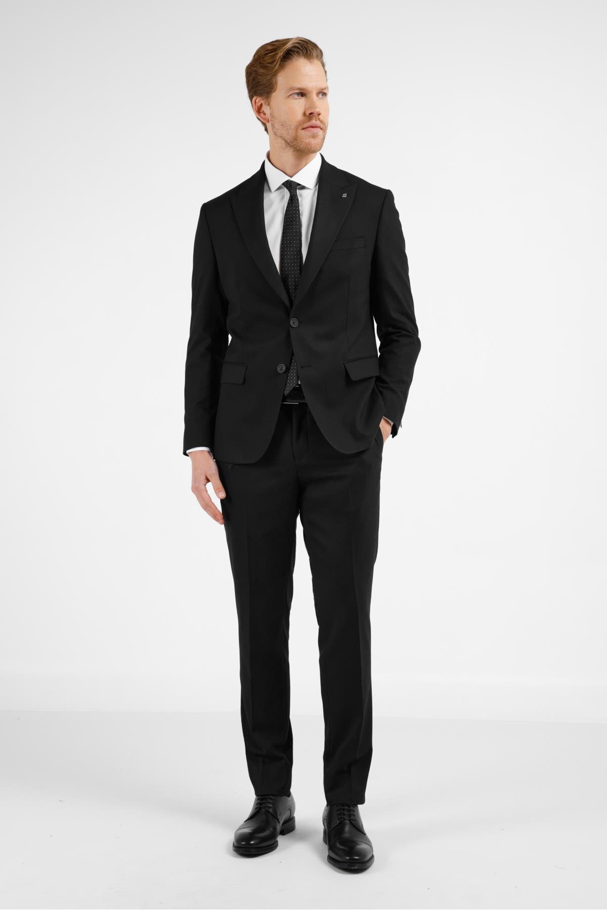 İmza  Siyah Kırlangıç Yaka Tam Astar 6 Drop Slim Fit Takım Elbise 1001255162 - Görsel 2