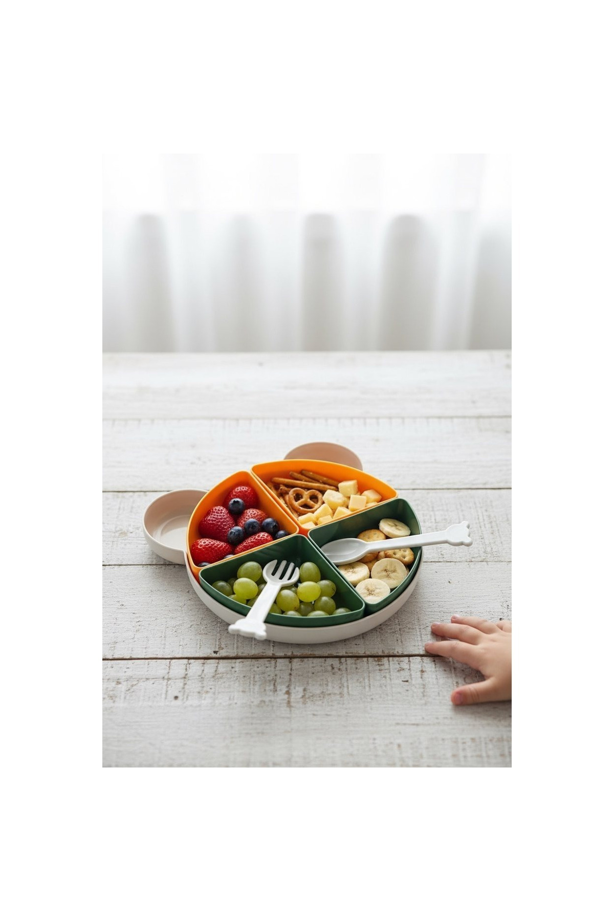 Hesaplı Kasa Yogi Mama Tabağı 4 Bölmeli ve Kaşıklı Mama Tabağı Seti fotoğrafı 2 (önizleme)