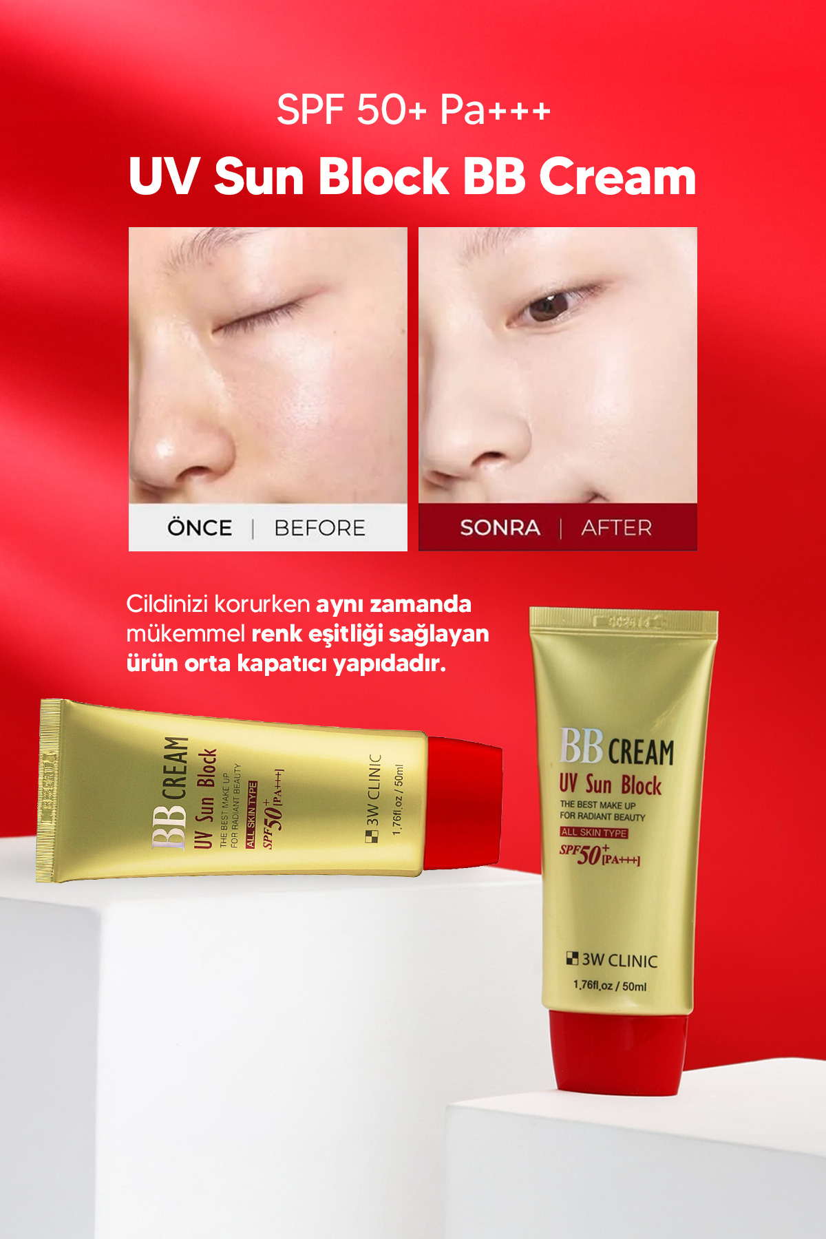 کرم ضد آفتاب رنگی روشن BB با SPF 50 و تصحیح کننده رنگ پوست و محافظ در برابر اشعه ماوراء بنفش — سرمه ۸۸۰۹۳۱۷۲۸۶۴۵۷ — تصویر 4 از 7