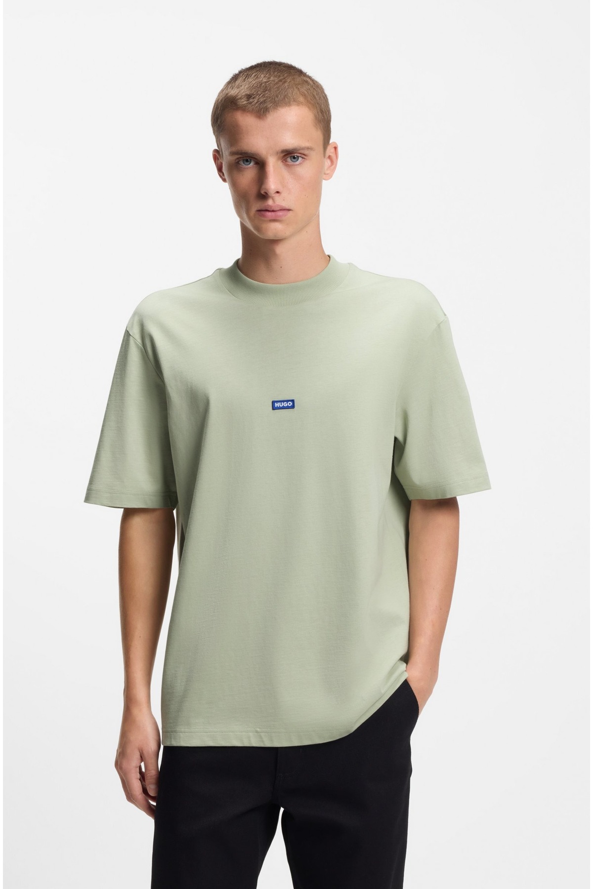 Blue Logo Labeled Cotton T-Shirt