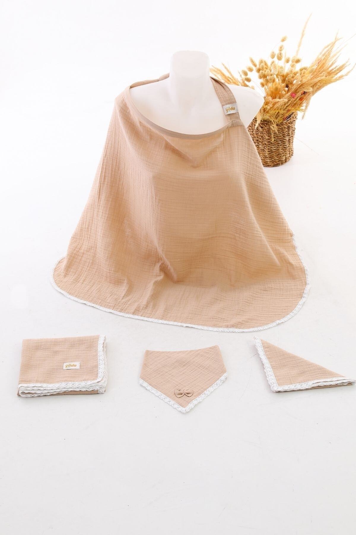 Yada Baby %100 Organik Pamuktan 4 Parça Bürümcük Emzirme Seti, (BATTANİYE, EMZİRME ÖNLÜĞÜ, MENDİL, FULAR) fotoğrafı 3 (önizleme)