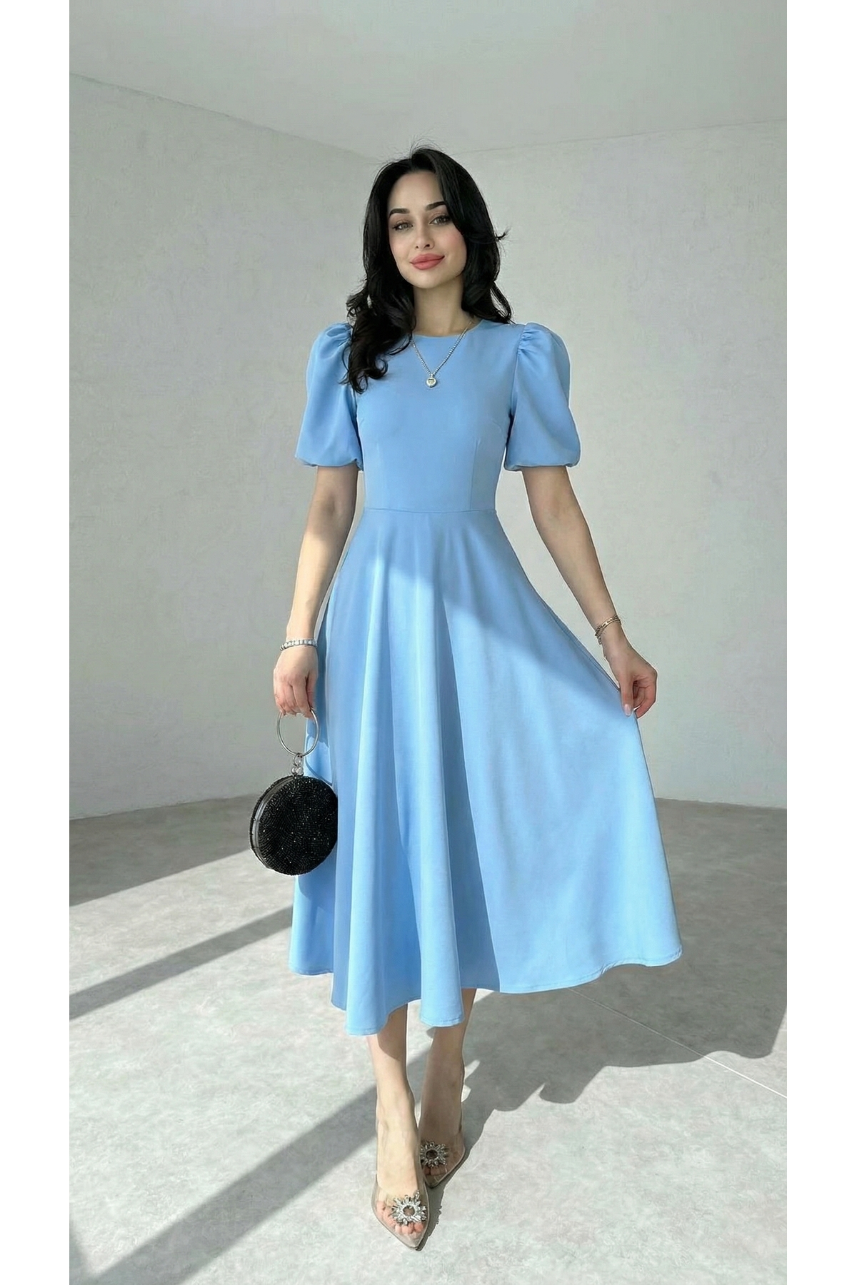 Afiş Butik  Karpuz Kollu Midi Boy Elbise - Görsel 2