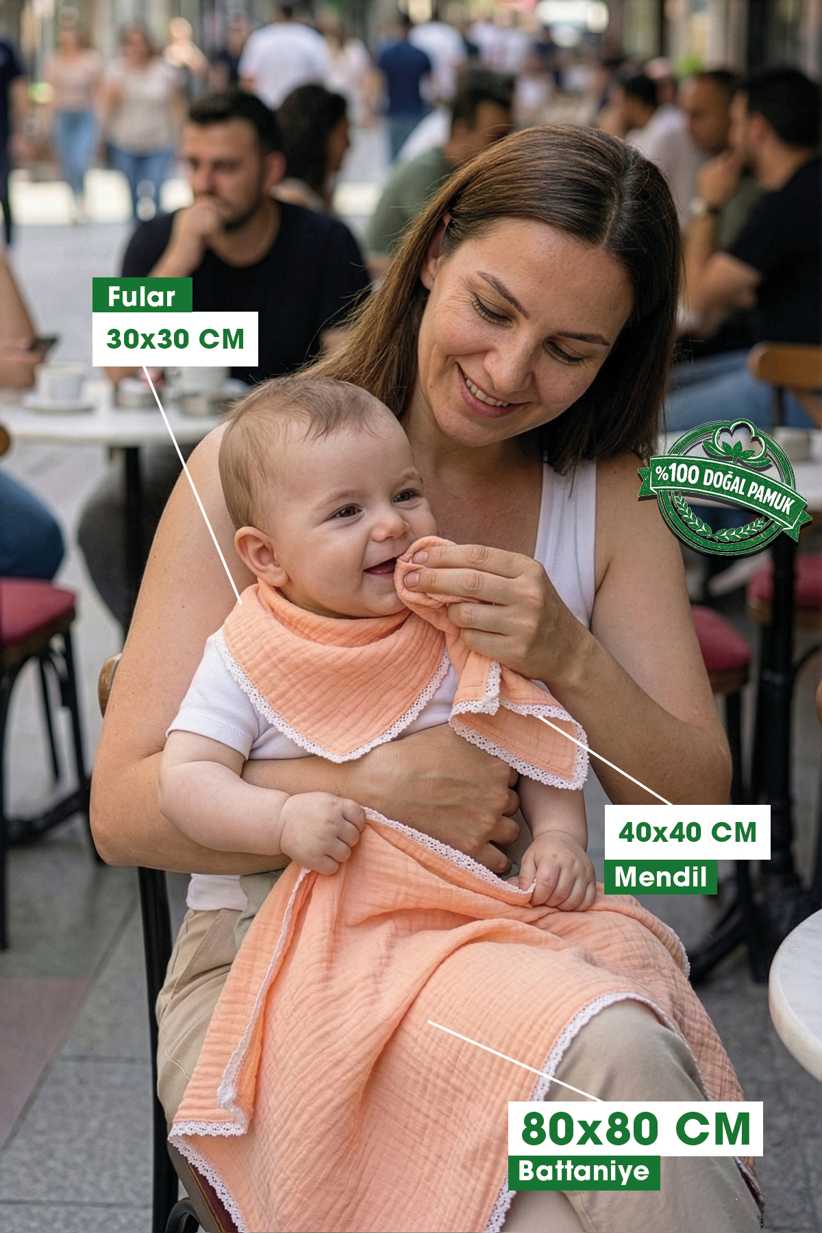 Yada Baby %100 Organik Pamuktan 4 Parça Bürümcük Emzirme Seti, (BATTANİYE, EMZİRME ÖNLÜĞÜ, MENDİL, FULAR) fotoğrafı 2 (önizleme)