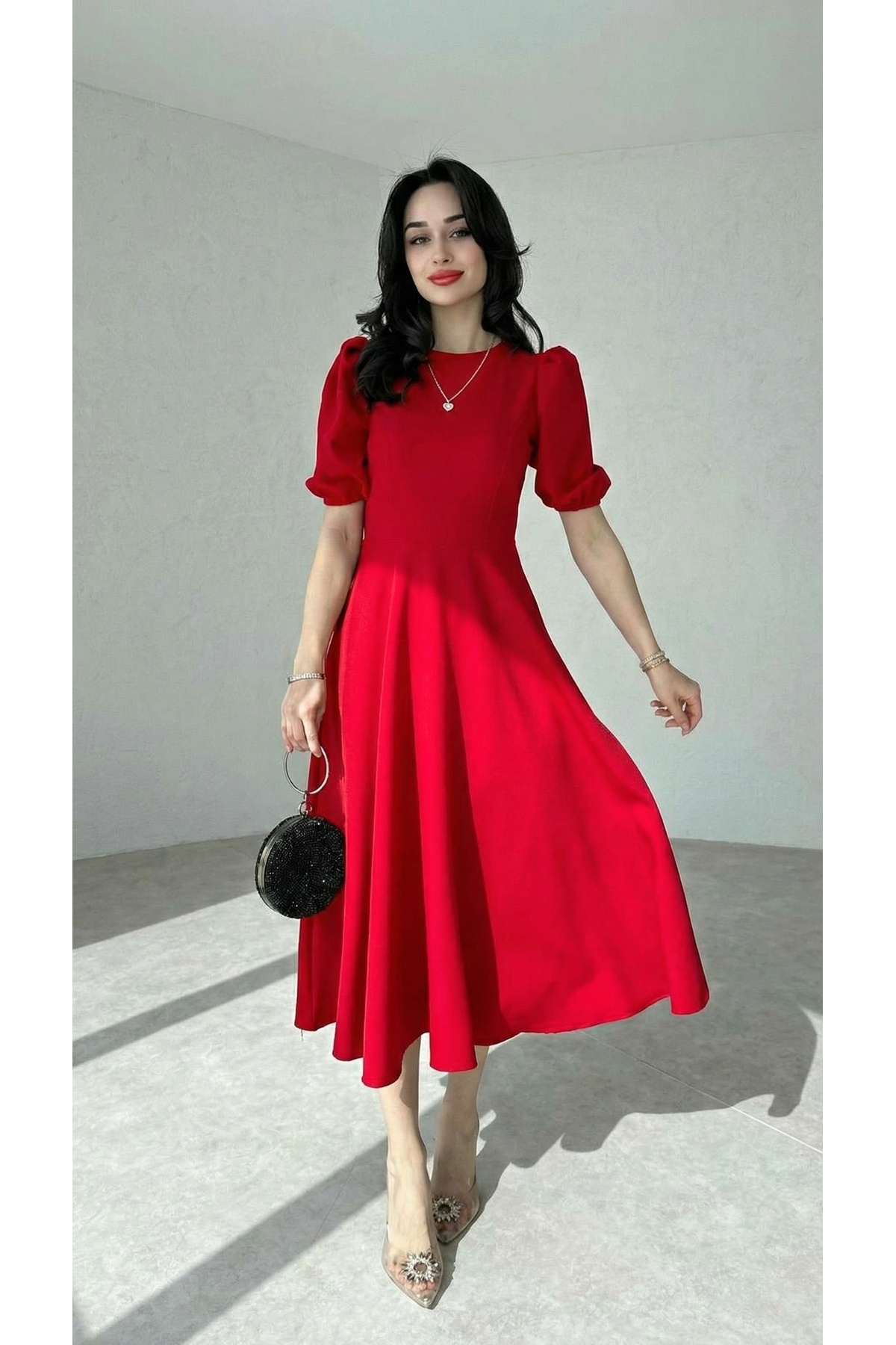 Afiş Butik  Karpuz Kollu Midi Boy Elbise - Görsel 2