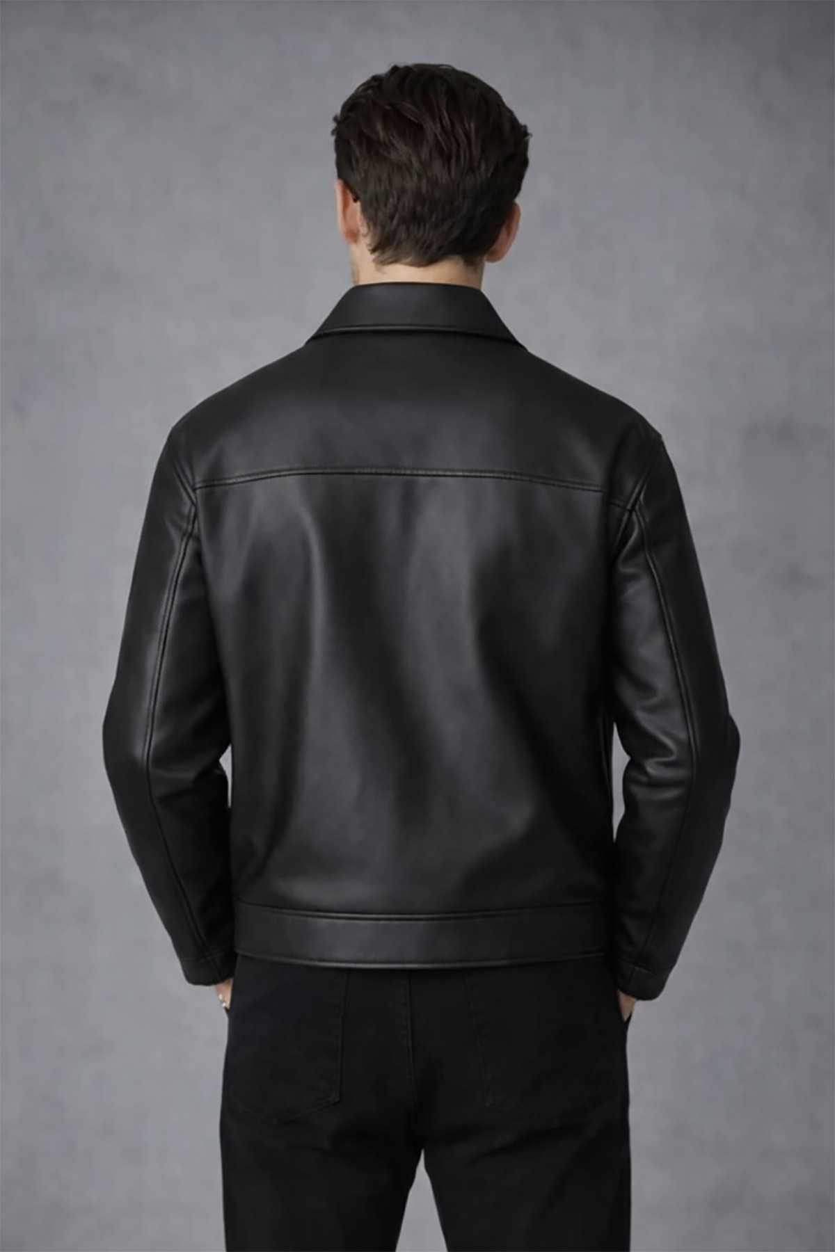 Bossago  Erkek Siyah Slim Fit Fermuarlı Deri Ceket - Premium Yumuşak Dokulu - Görsel 5