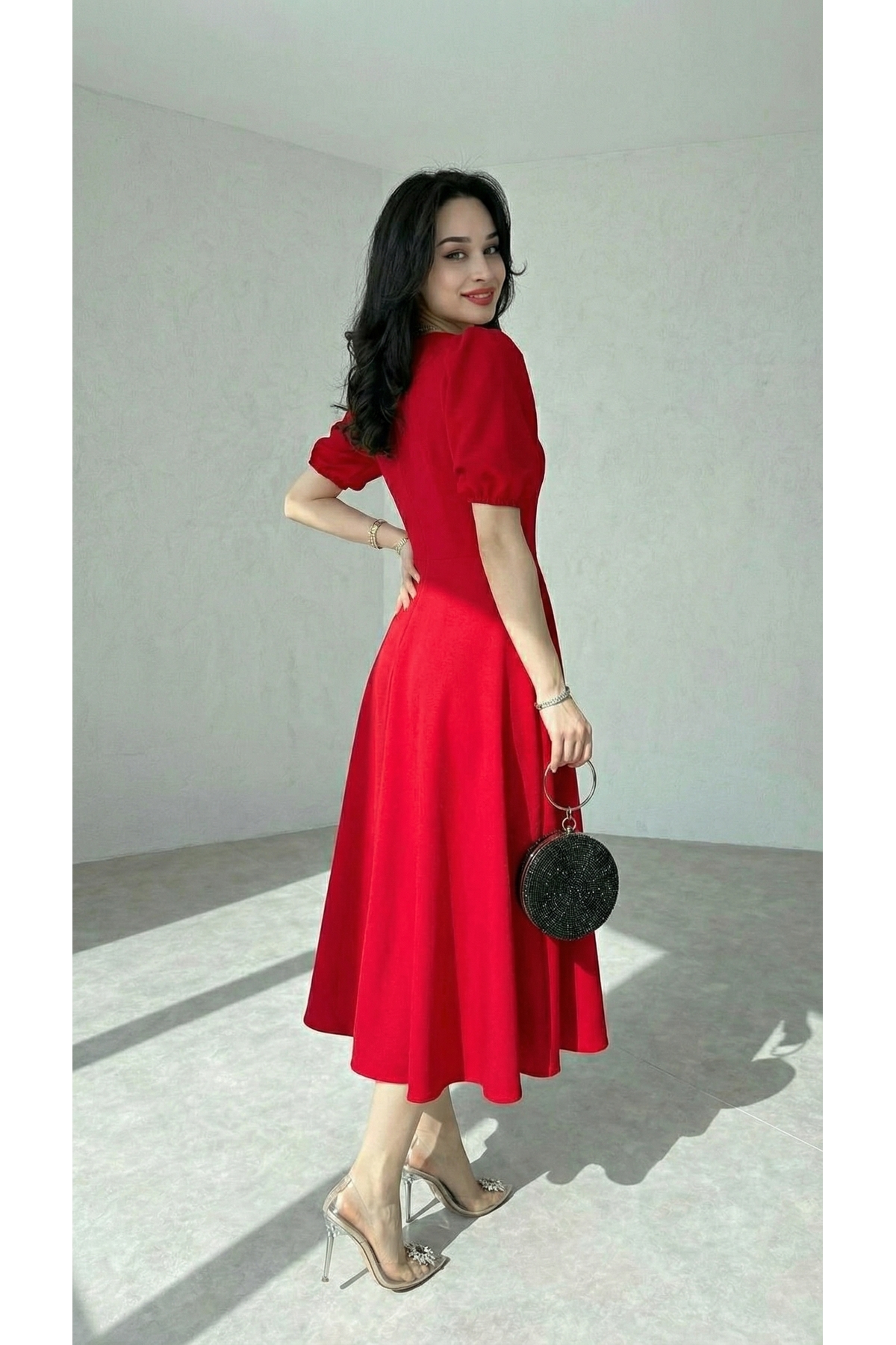 Afiş Butik  Karpuz Kollu Midi Boy Elbise - Görsel 3