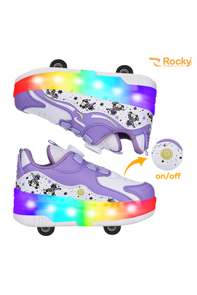 ROCKY SPORT Çocuk Patenli Işıklı Tekerlekli Spor Ayakkabı & Rahat Mor Kaykay ...