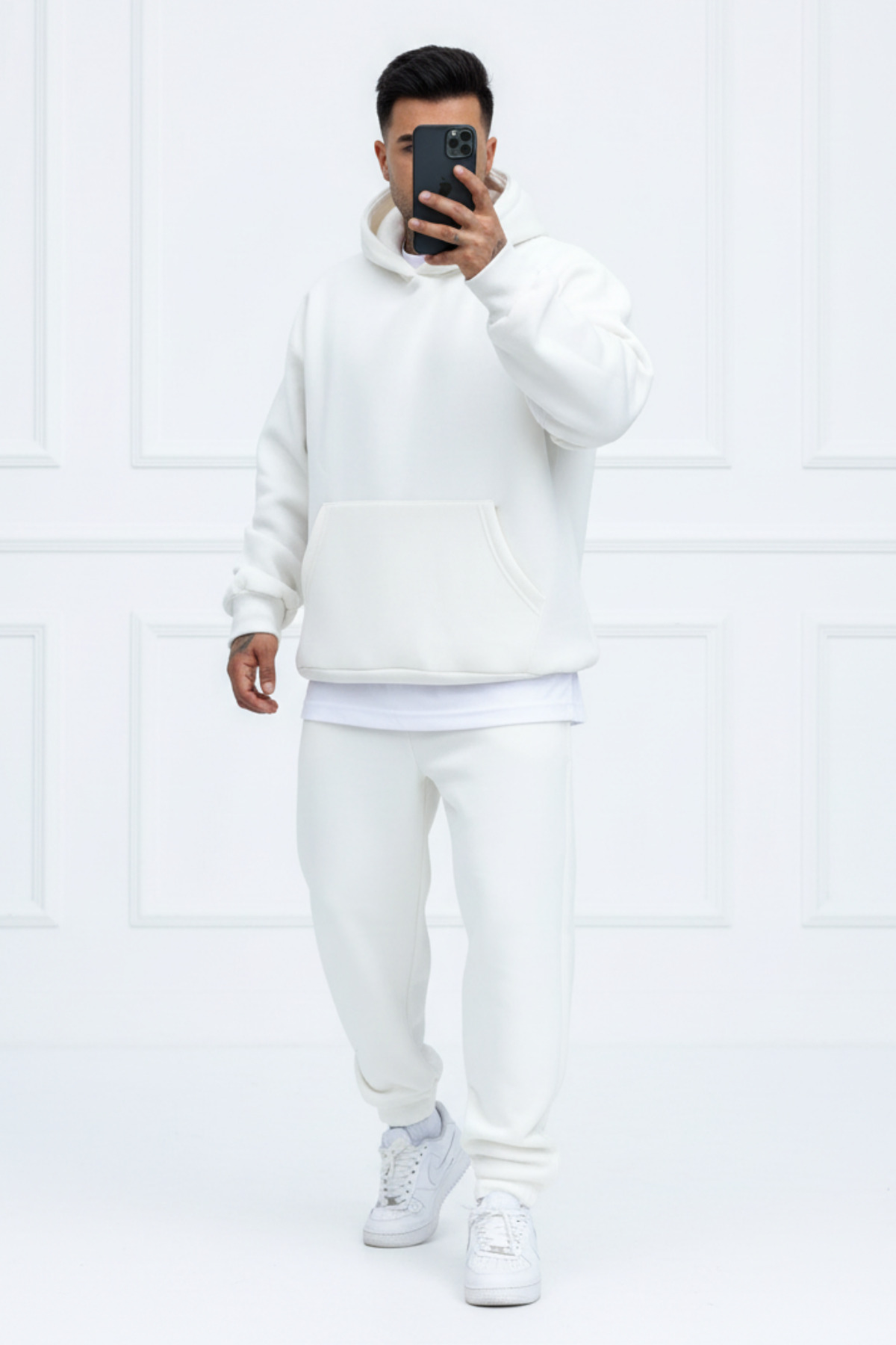 Men's Soft Texture Oversize Kangaroo Hooded Tracksuit with Pockets - Homewear