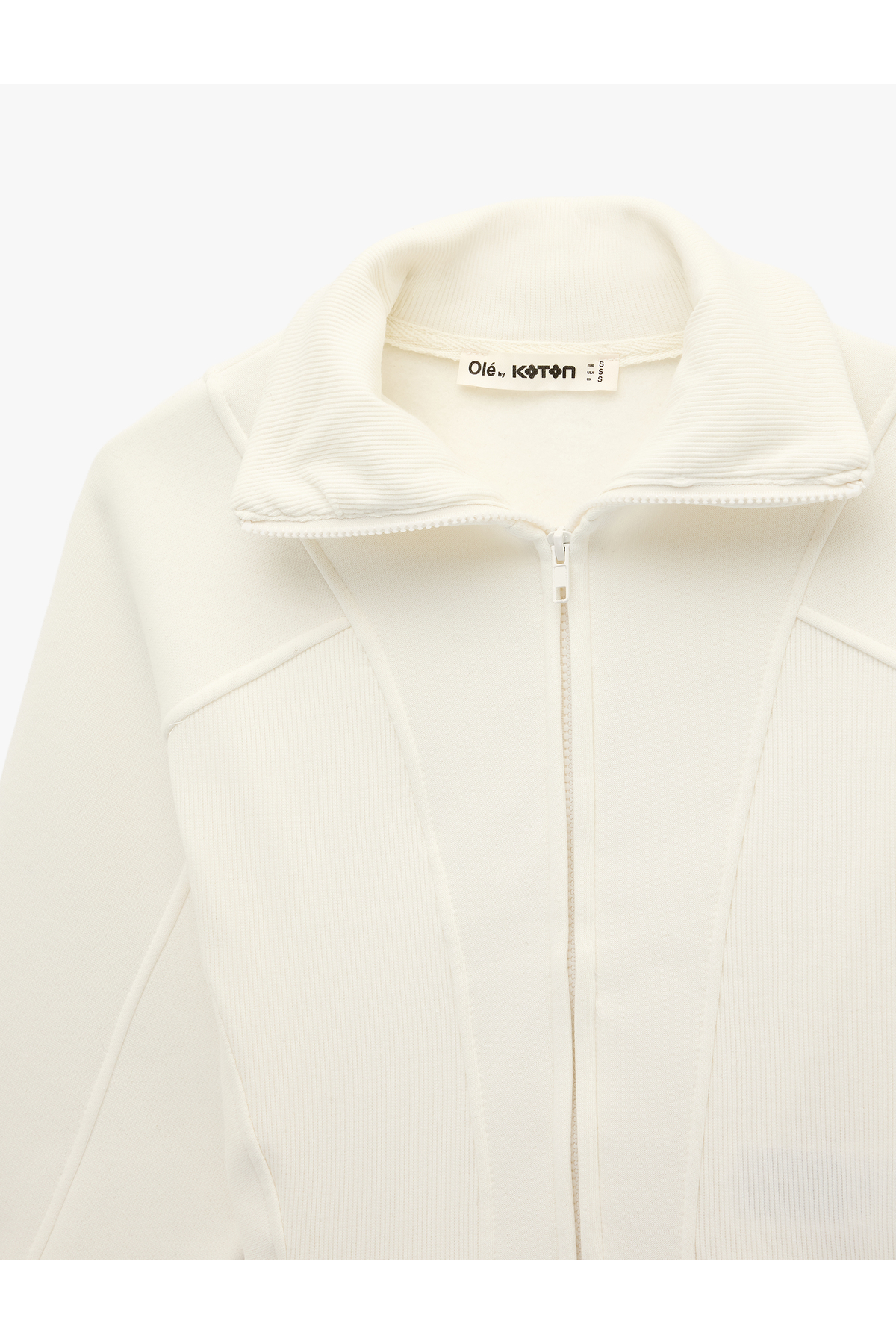 Koton  Şardonlu Uzun Kollu Klasik Yaka Fermuarlı Sweatshirt - Görsel 5