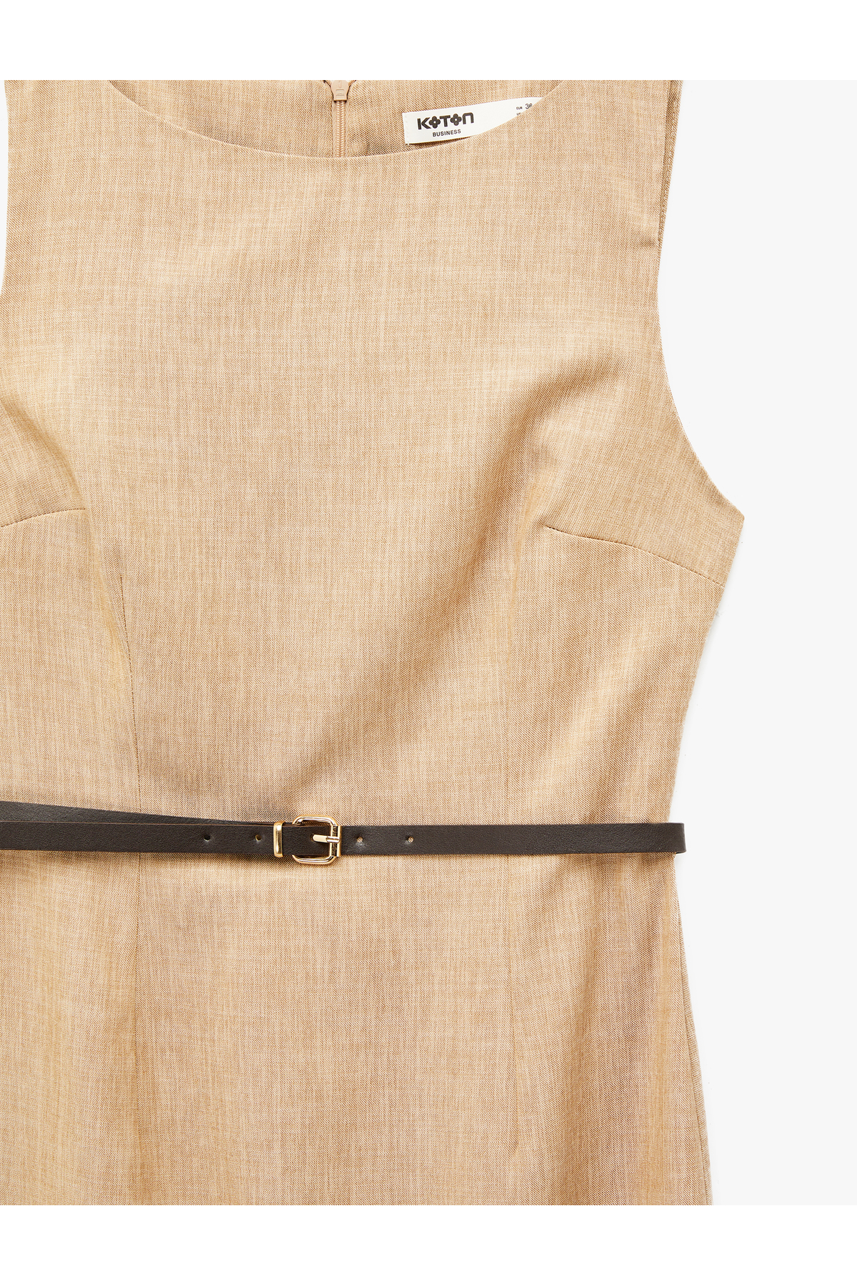 Koton  Kemer Detaylı Slim Fit Kolsuz Bisiklet Yaka A Kesim Midi Elbise - Görsel 5