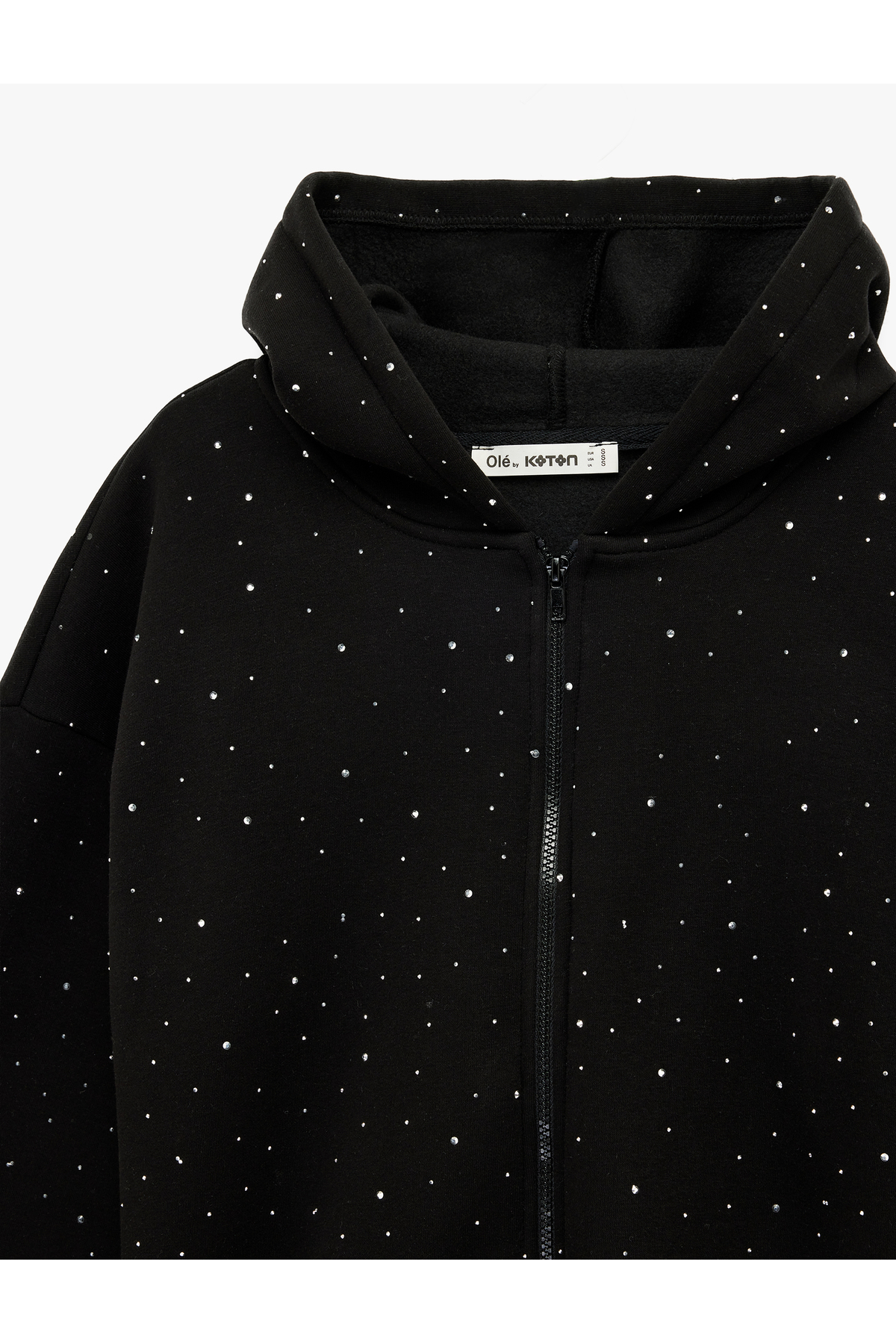 Koton  Taş Detaylı Şardonlu Uzun Kollu Kapüşonlu Fermuarlı Sweatshirt - Görsel 5