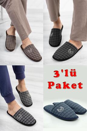 Moda Frato Modafrato 3'LÜ Paket Motif Erkek Terlik Ev Terliği