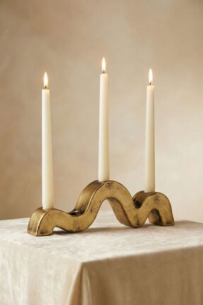 Evene Mumluk Şamdan Ince Mum Uyumlu Altın Eskitme Renk Model 13