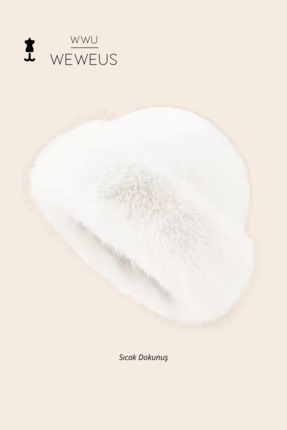 Weweus Beyaz Tüylü Kürk Görünümlü Kışlık Premium Kadın Şapka