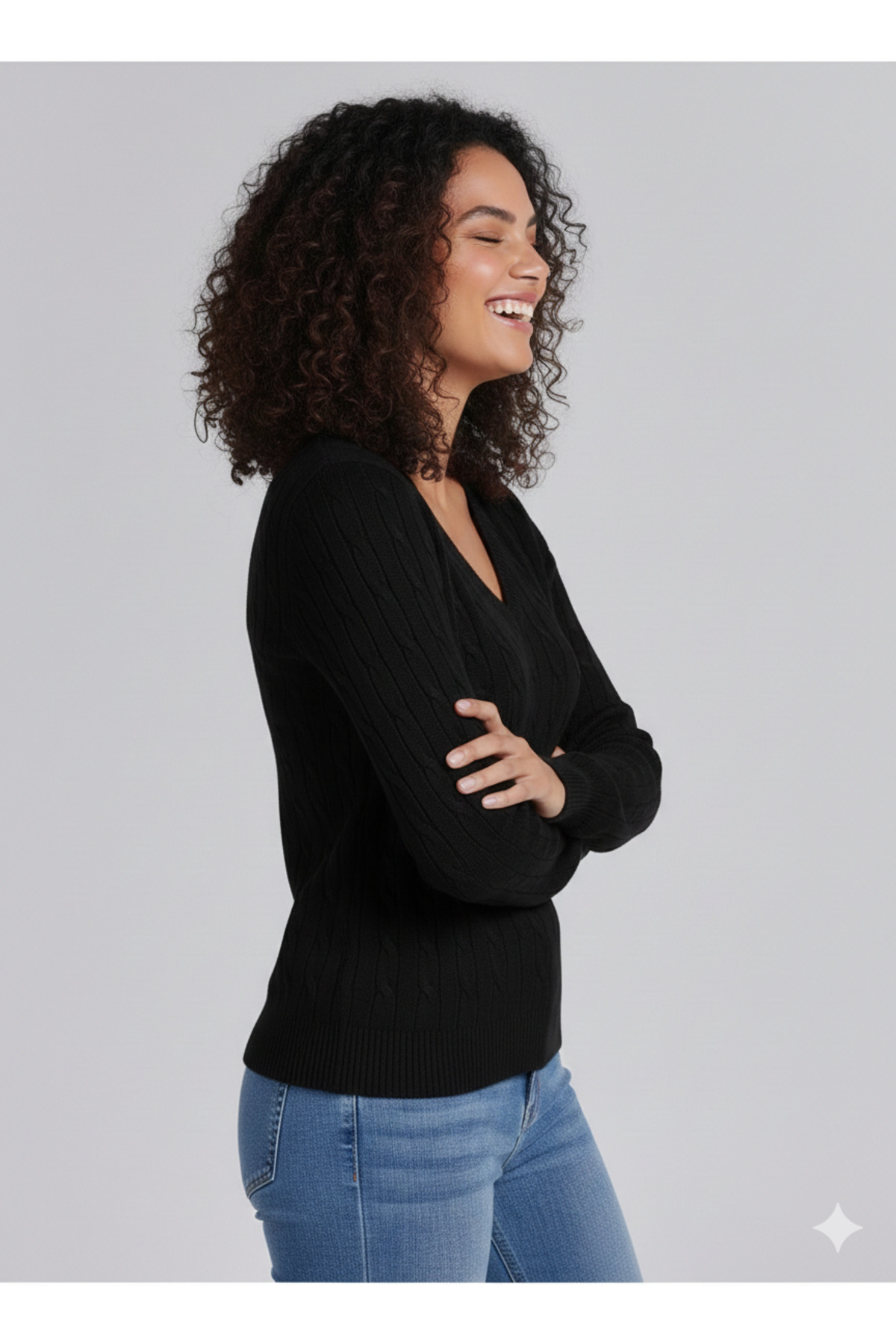 youknitwear you Riviera %100 Pamuk V Yaka Kadın Kazak görsel 2