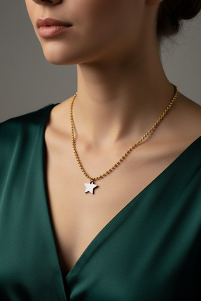 medoekonsept Gümüş Kaplama Yıldız Model Altın Kaplama Zincir Kadın Çelik Koly...