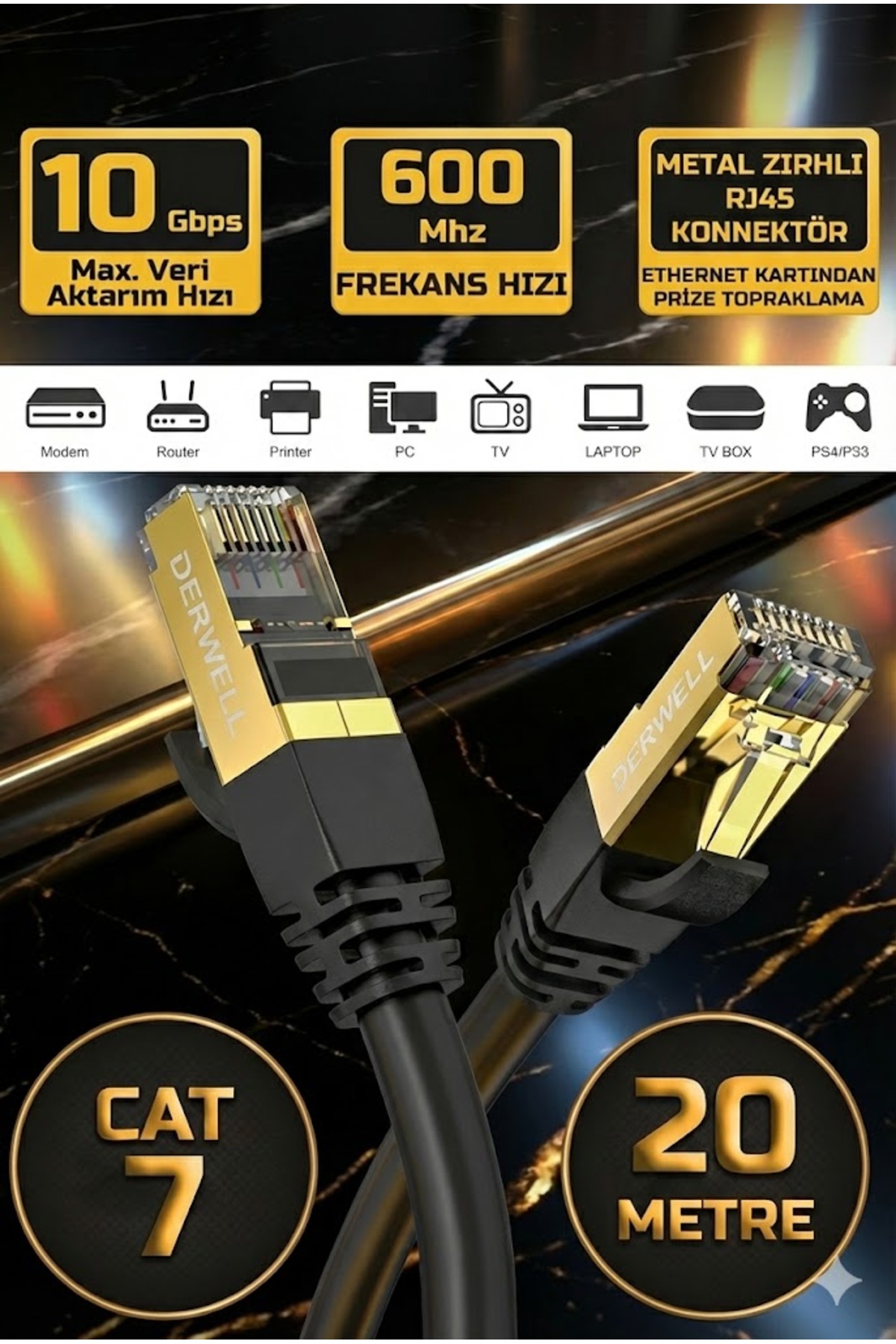 20 Metre Yeni Nesil Cat7 Ultra Hızlı Ethernet Kablosu Yüksek Hız Gigabit Destekli İnternet Kablosu