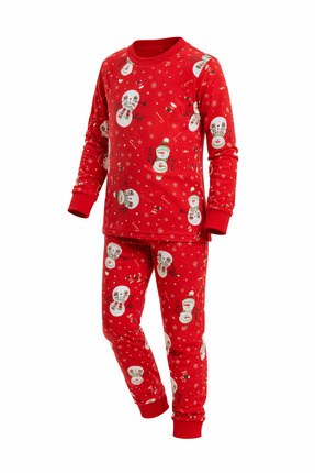 CQCQ Unisex Kardan Adam Desenli Pijama Takımı Kışlık %100 Pamuk