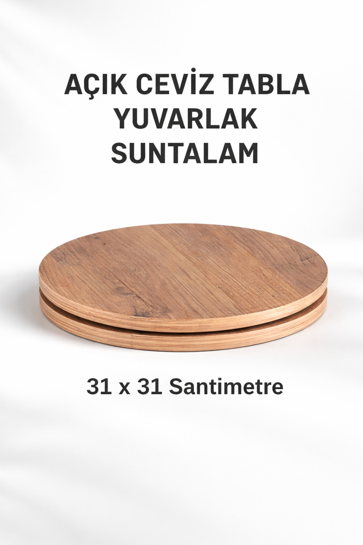 Açık Ceviz 31 X 31 2'li Suntalam Sehpa Üst Tablası Dekorasyon Sunum Tabağı