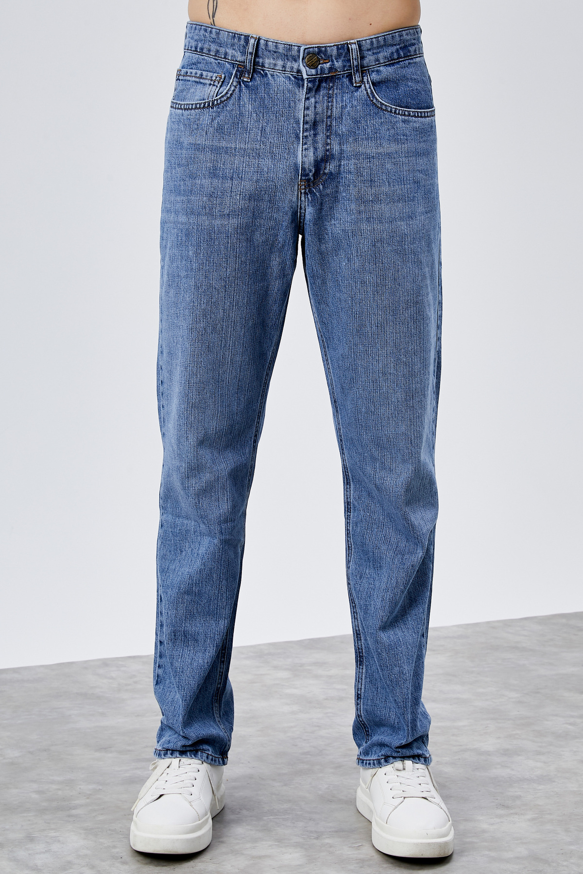 HLT JEANS  Erkek Açık Mavi Straight Baggy Fit Bol Kesim %100 Pamuk Denim Loose Jeans Kot Pantolon Chris - Görsel 3