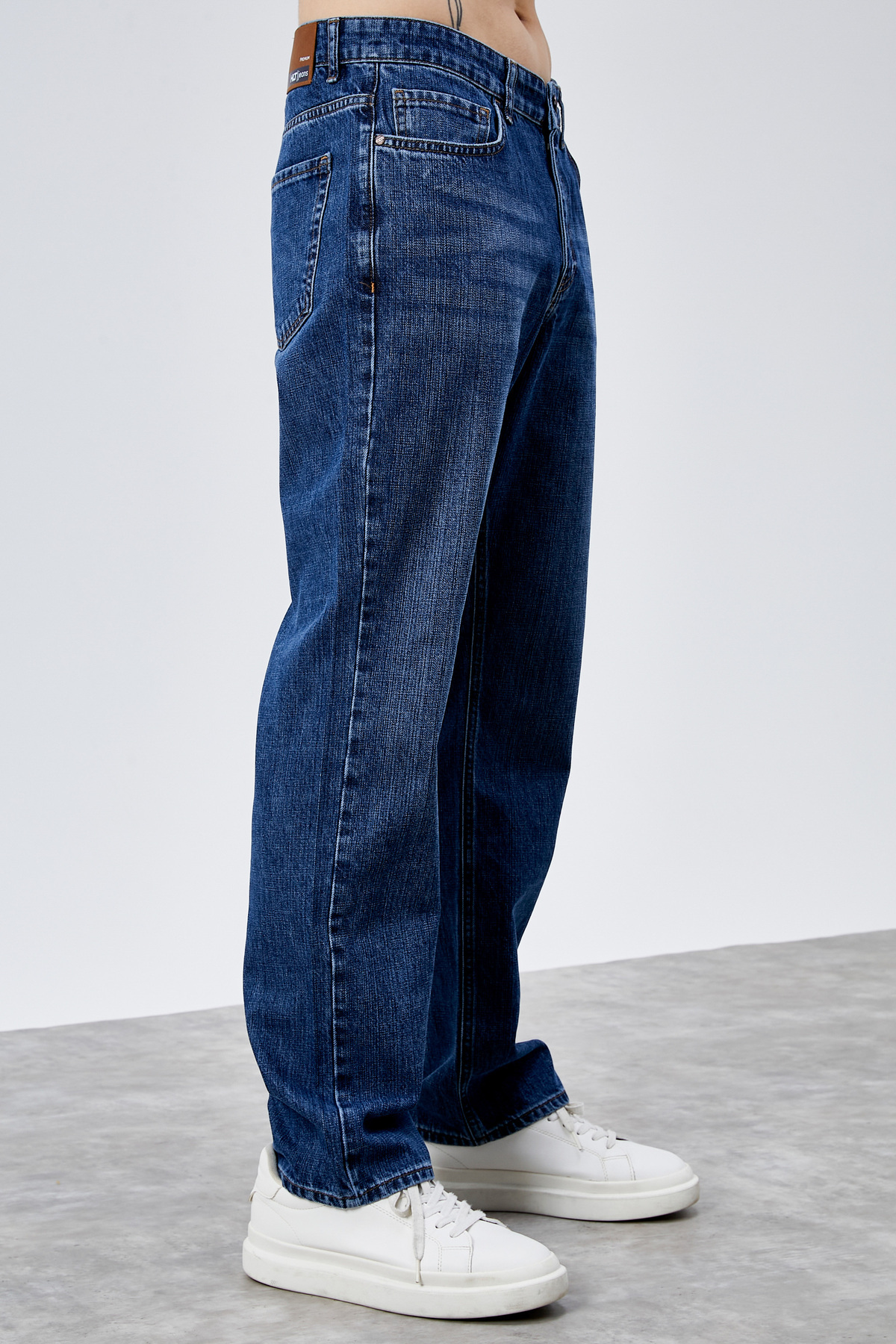 Men's Blue Straight Baggy Fit Wide Cut 100% Cotton Denim Loose Jeans Jeans LEO