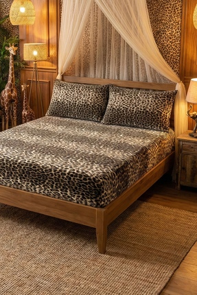 Lorien Leopar Desenli Lastikli Çarşaf Seti - Tek/ Çift/ Battal Boy