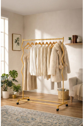 ARVİONHOME Modern Lüks Gold Desenli Metal Tekerlekli Konfeksiyon Askılığı ve ...