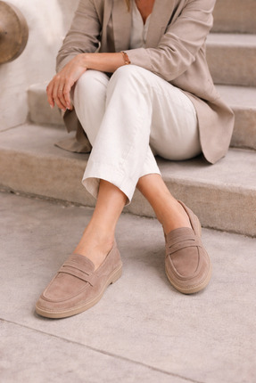 POTEEN Gigi Kadın Loafer Yumuşak Süet Günlük Ayakkabı C323-Bej