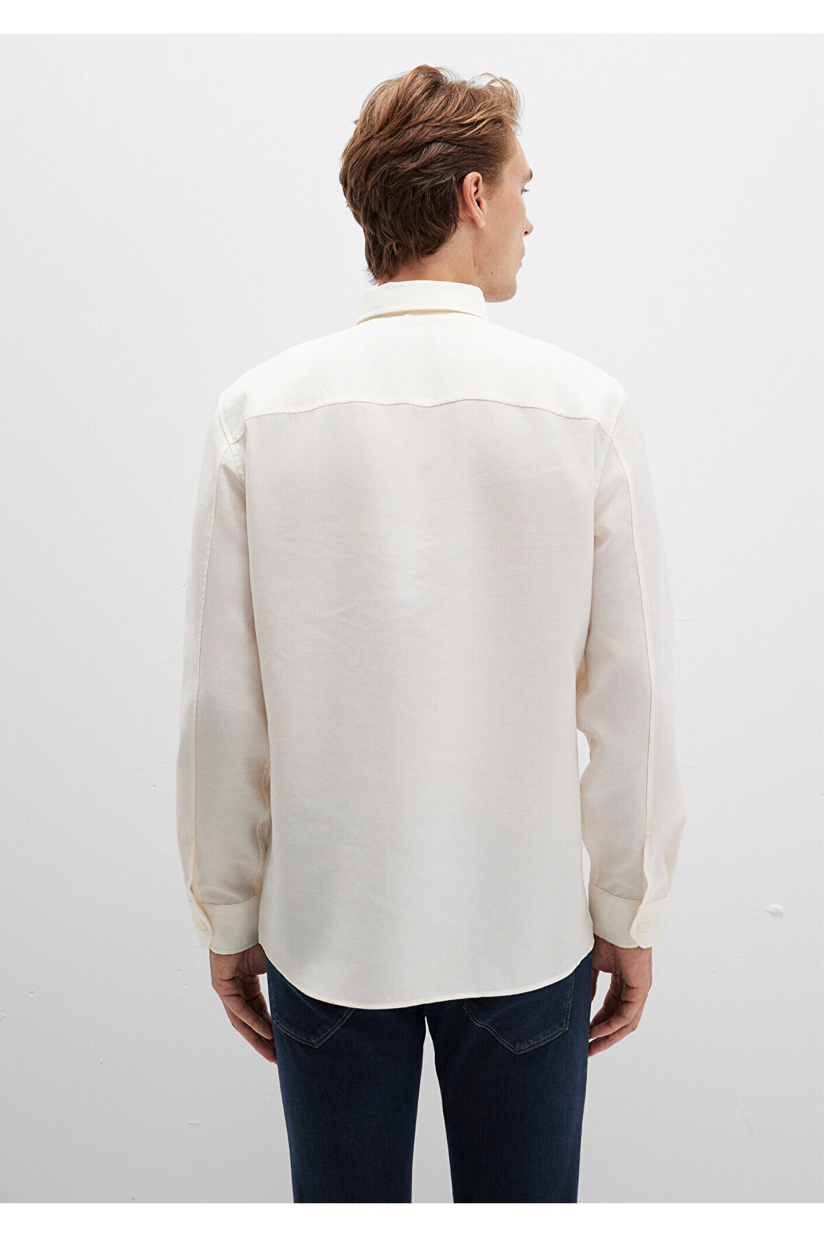 Mavi  Ekru (TENCEL™) Liyosel Karışımlı Gömlek Regular Fit / Normal Kesim 0211659-70057 - Görsel 4