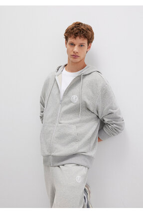 Mavi MVJNS Logo Baskılı Fermuarlı Kapüşonlu Gri Sweatshirt 0S10193-80196