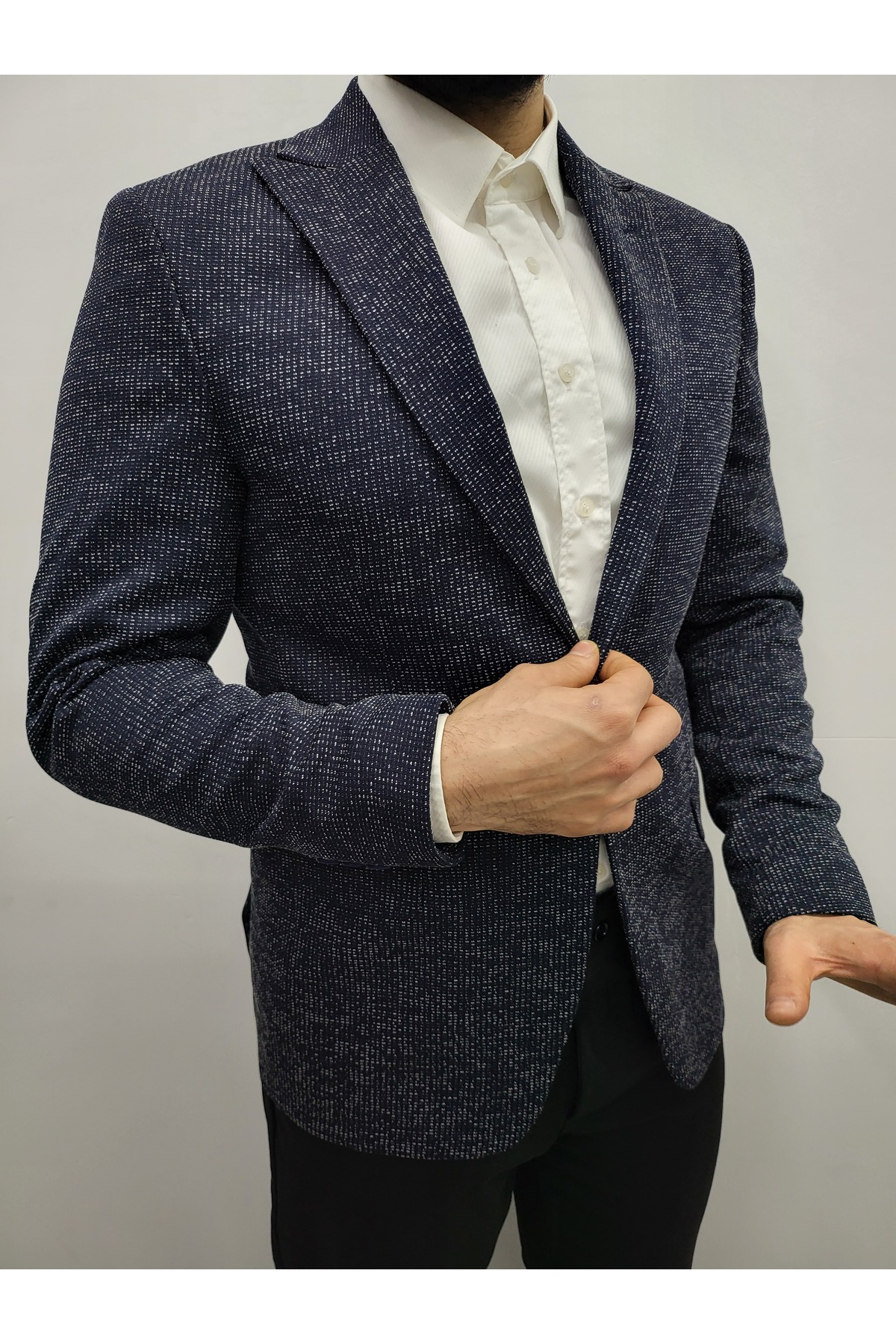 Genel Markalar  Lacivert Slim Fit Astarlı Erkek Blazer Ceket, Şık Ceket - Görsel 6