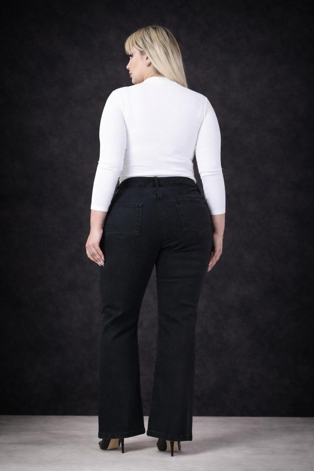 EYLÜLXXL  İSPANYOL PAÇA BÜYÜK BEDEN JEANS PANTOLON - Görsel 7