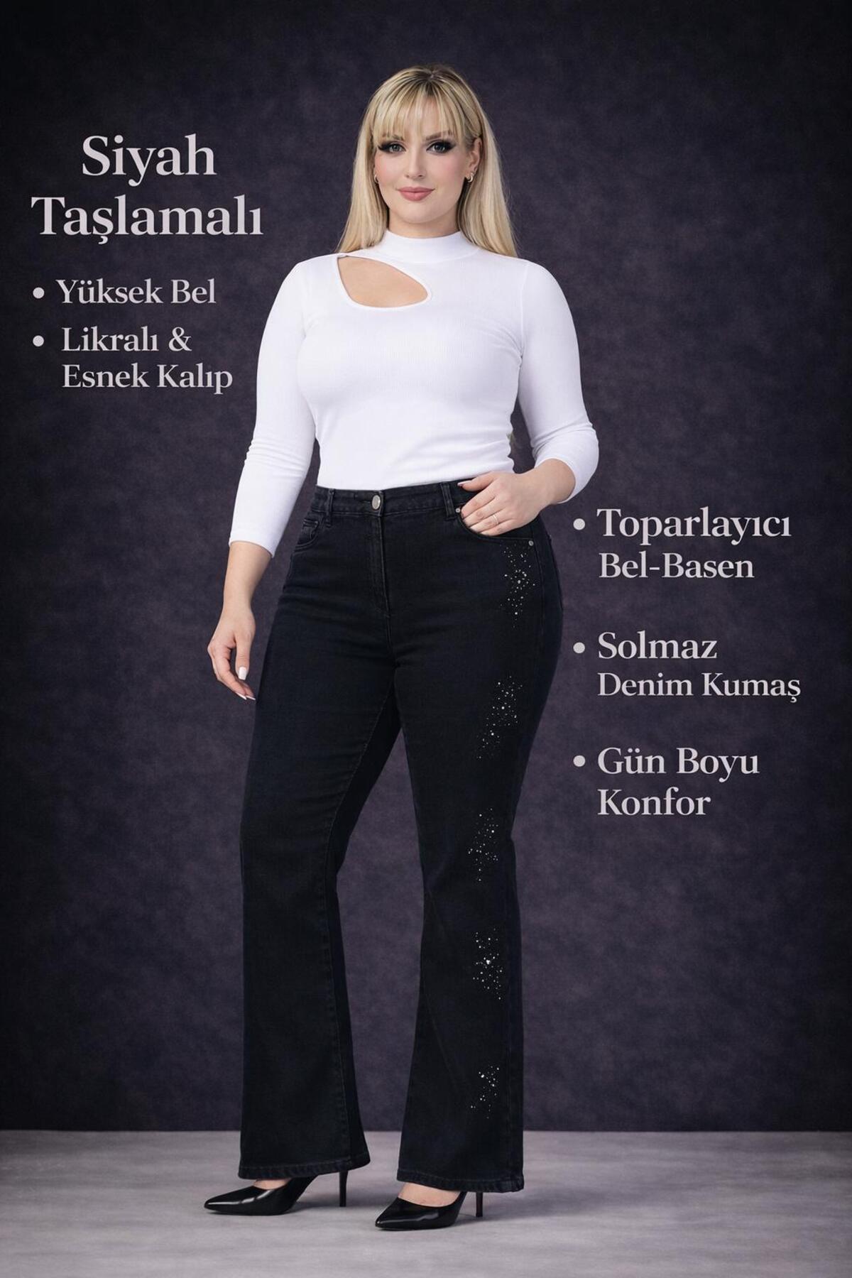 EYLÜLXXL  İSPANYOL PAÇA BÜYÜK BEDEN JEANS PANTOLON