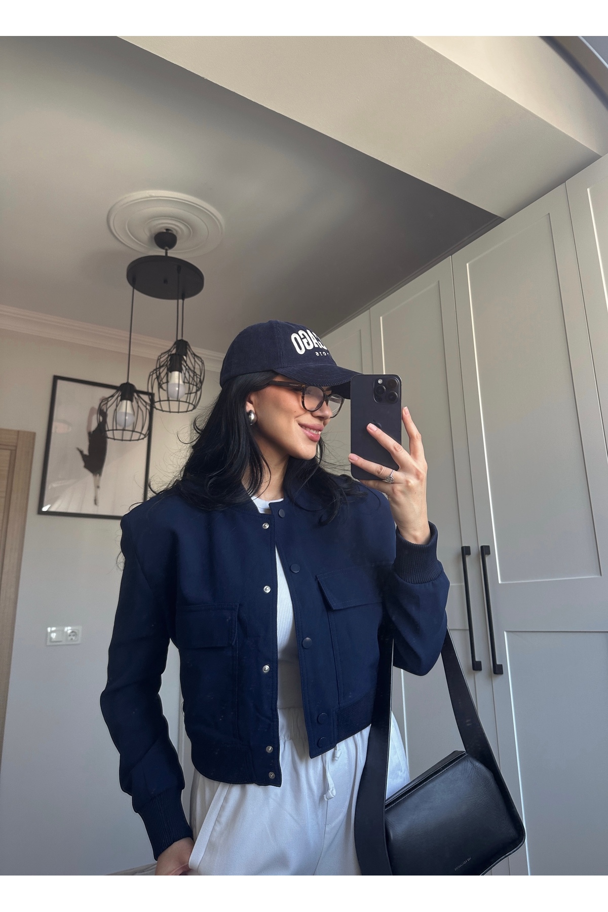 gdkdesignstudıo  LACİERT GENİŞ CEPLİ BOMBER CEKET - Görsel 4