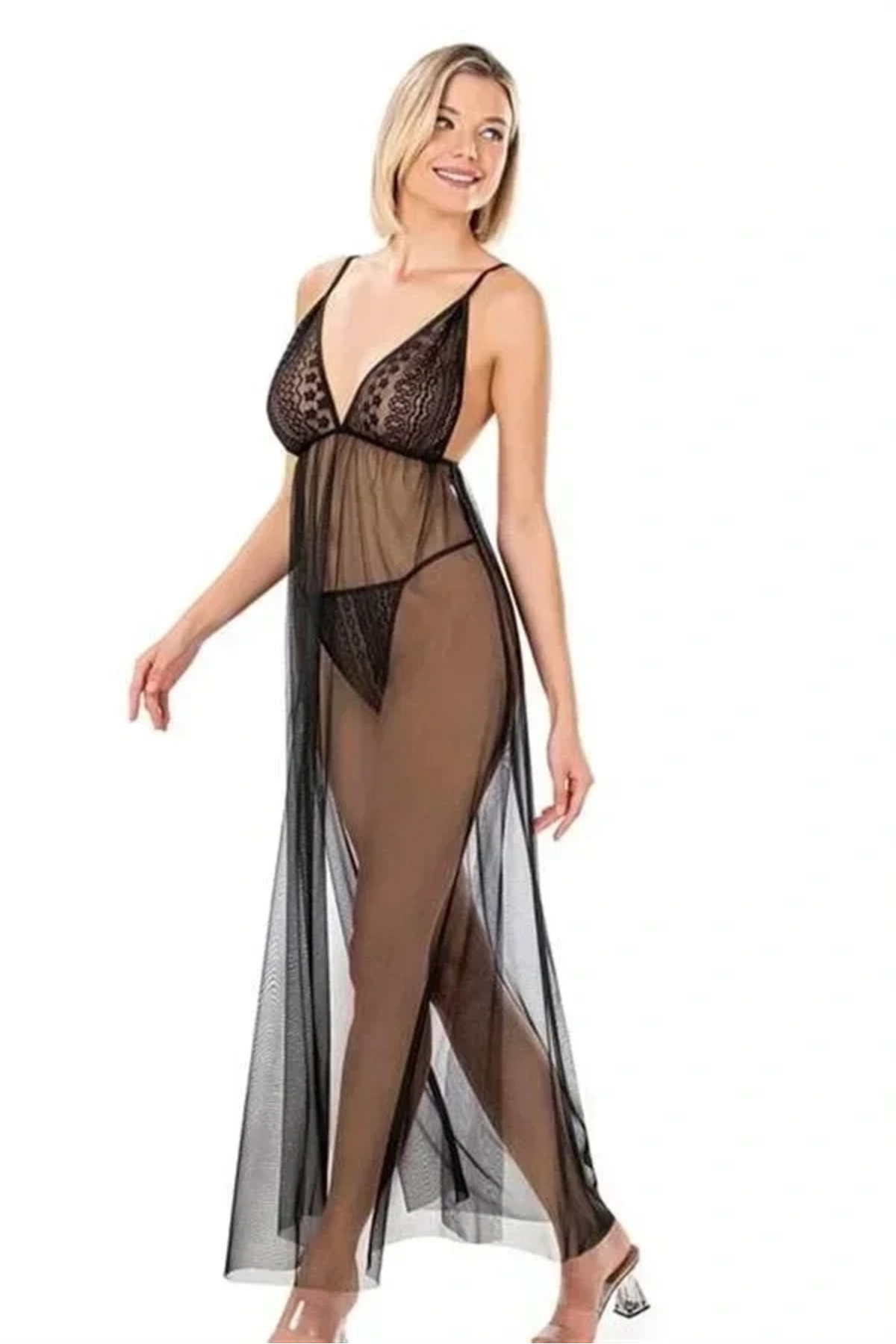 AMORA SECRET ÖZEL TASARIM SİYAH KISA TÜL GECELİK