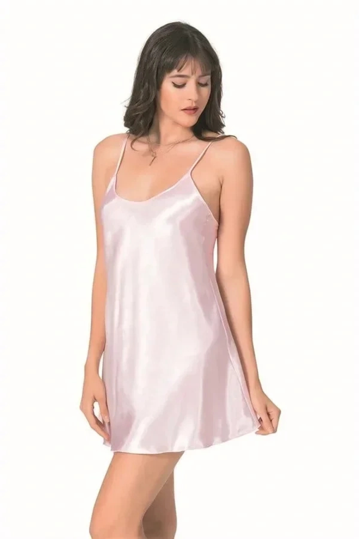AMORA SECRET ÖZEL TASARIM PEMBE KISA SATEN GECELİK