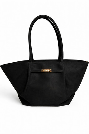 JUST WOMAN Kadın Siyah Süet Büyük Tote Kol Omuz Çanta