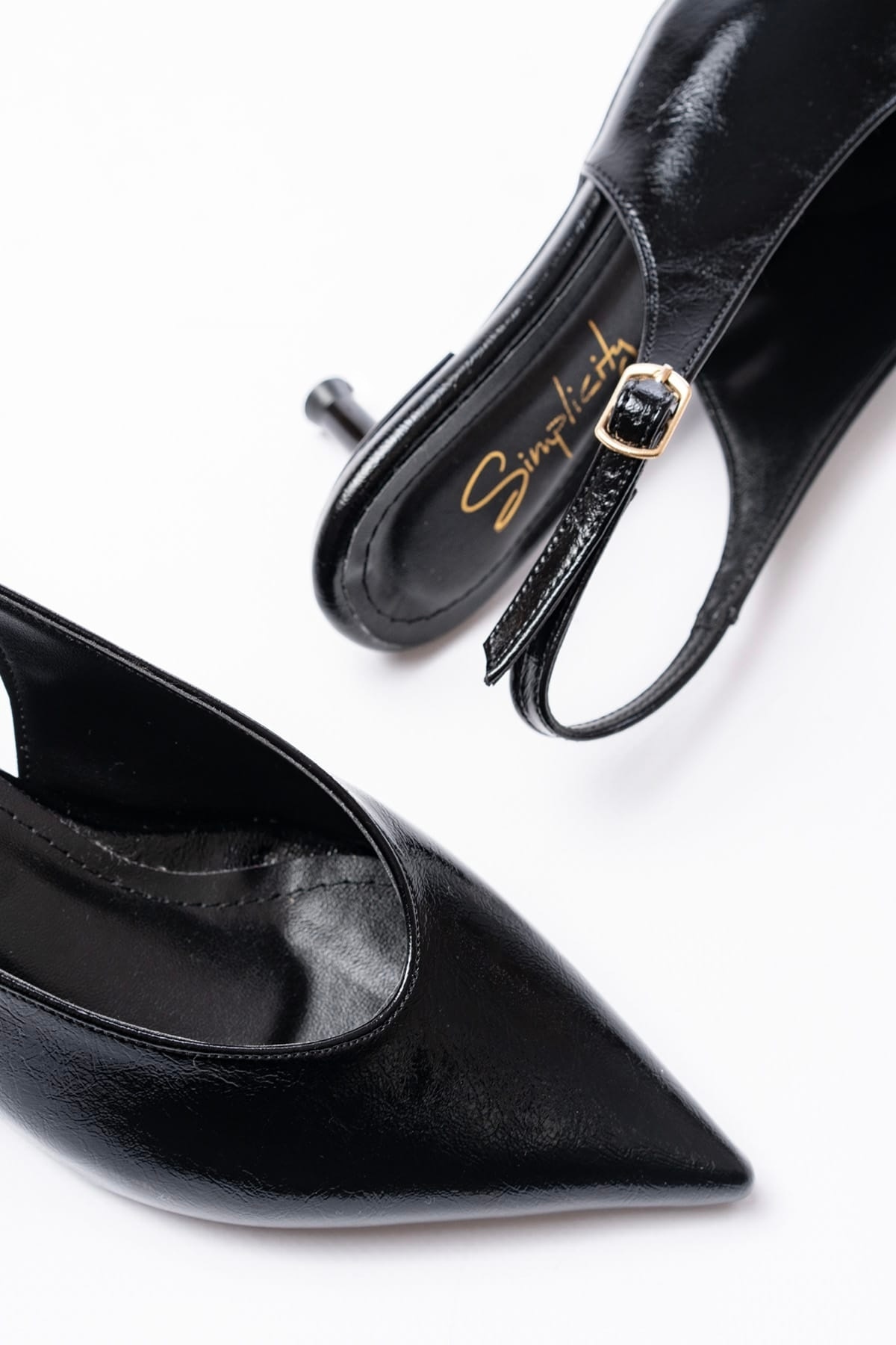 simplicity  Siyah Kırışık Rugan Kitten Topuklu Ayakkabı - Görsel 2