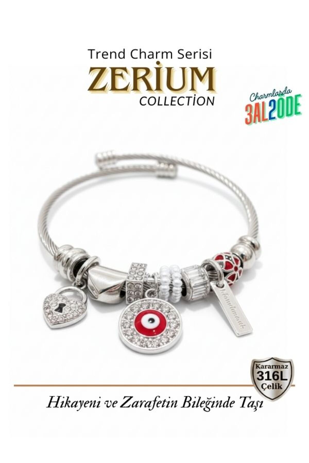 Modern Steel Stylish New Generation Design Charm Bracelet Key and Evil Eye Bead