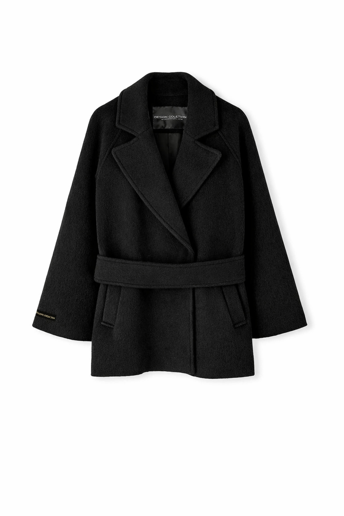 Perryes  Kadın Kuşaklı Kruvaze Kaşe Kaban/palto Siyah